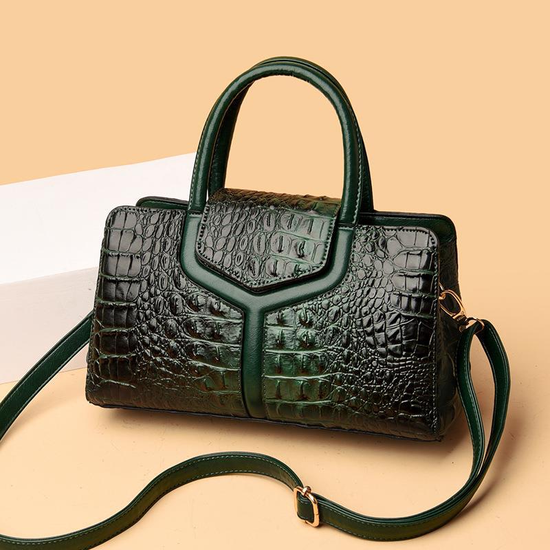 Ladies' handbag, crocodile-patterned single-shoulder bag, European and American fashion tote bag, retro large-capacity women's bag, zipper open lid undefined