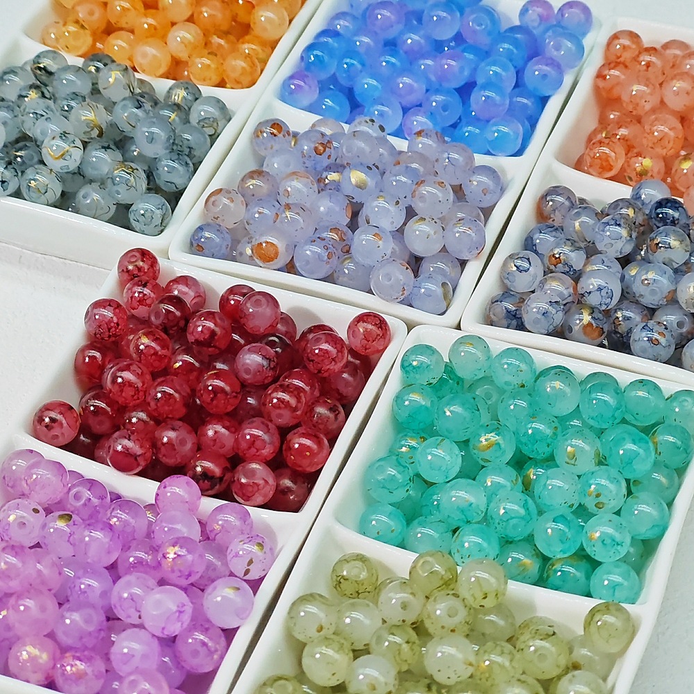 8/10mm glass beads, white jade material, ink-wash Chinese-style jewelry accessory beads, gold-sprinkled scattered beads, stringing material full image