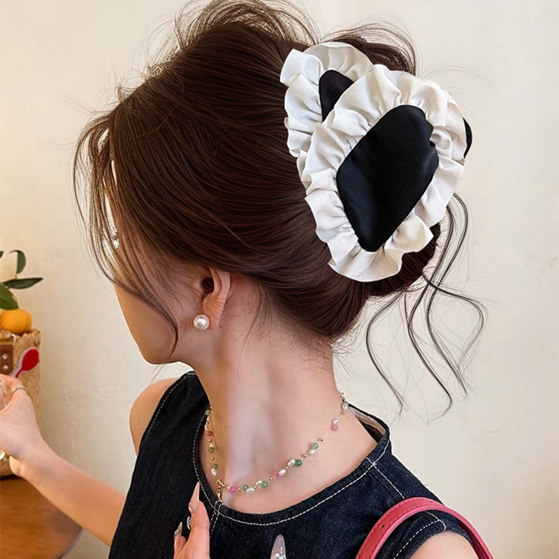 Bow denim triangle clip for women 2025 new style high-end shark clip full back of the head hair clip headwear undefined