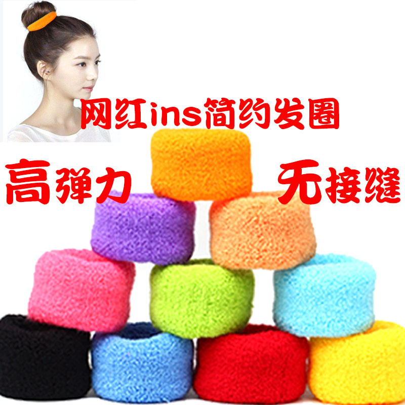 Thickened, seamless, trendy ponytail hair band, large Korean version, high-elasticity black bun hairstyle, towel band, leather band hair tie details Picture