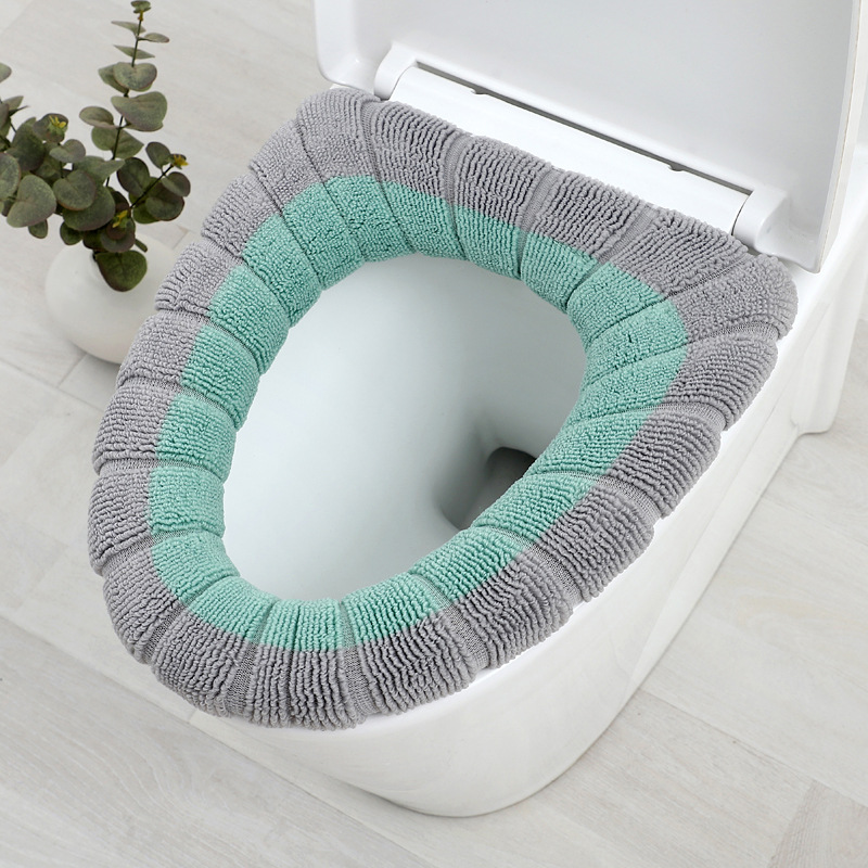 Nordic-style color-blocking handle toilet seat cover, plush knitted toilet seat cover, winter warm toilet seat, household toilet seat cover undefined