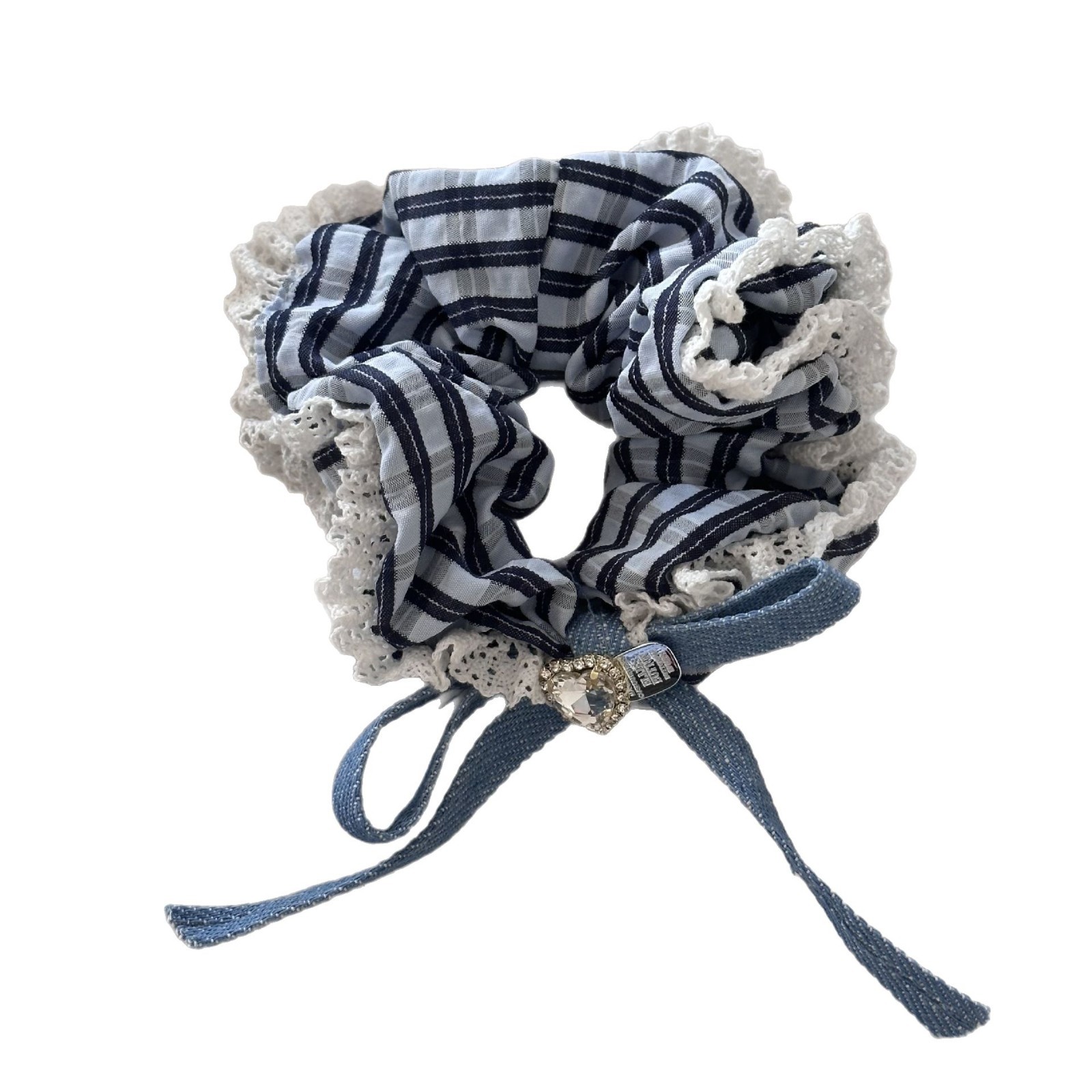 Korean blues spring/summer fresh blue pleated fringe large intestine hair band gentle French simple sweet and elegant duck clip Item Picture