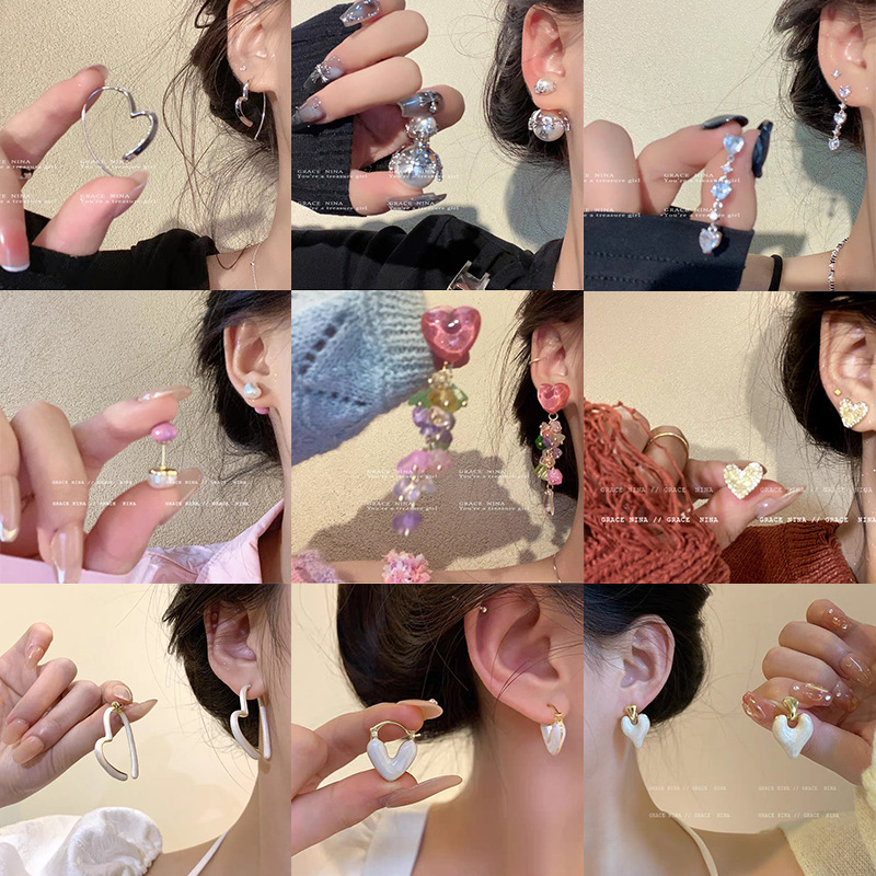 是春夏的颜色~爱心碎石流苏耳钉女小众设计感耳环ins气质甜美耳饰