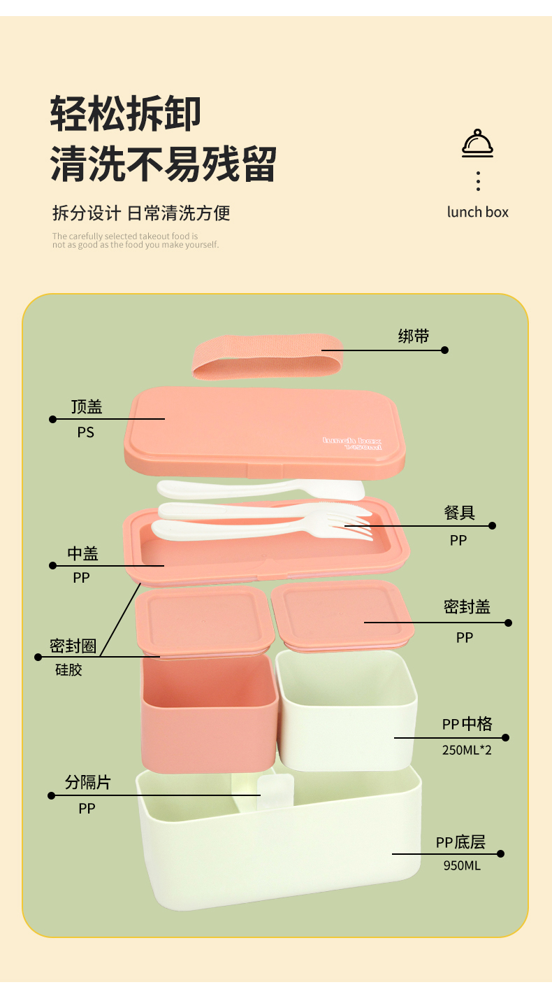 【OSEO】26Q2#N936混装彩色分格餐盒套装饭盒保鲜盒餐具学生简约详情7