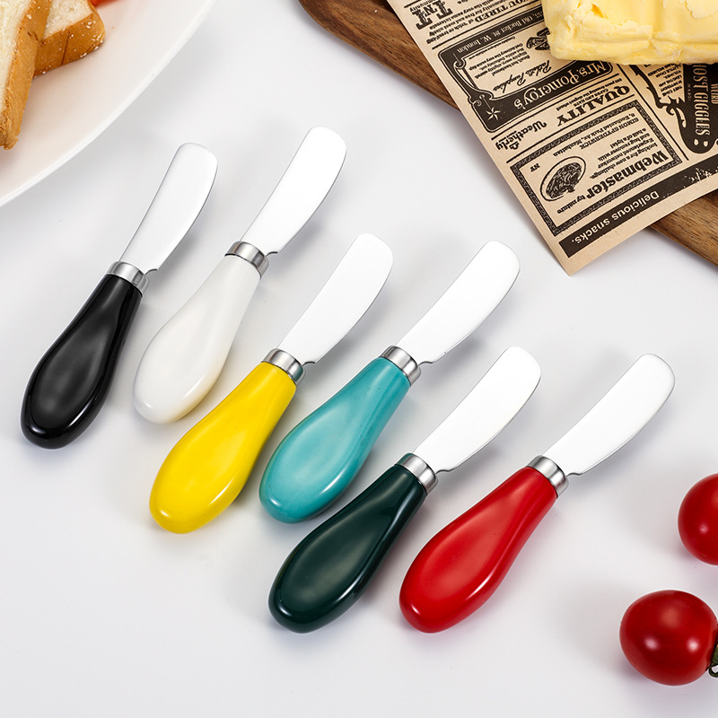Cross-border 410 stainless steel ceramic handle butter knife, cream knife, bread jam spatula, butter dessert cheese knife details Picture