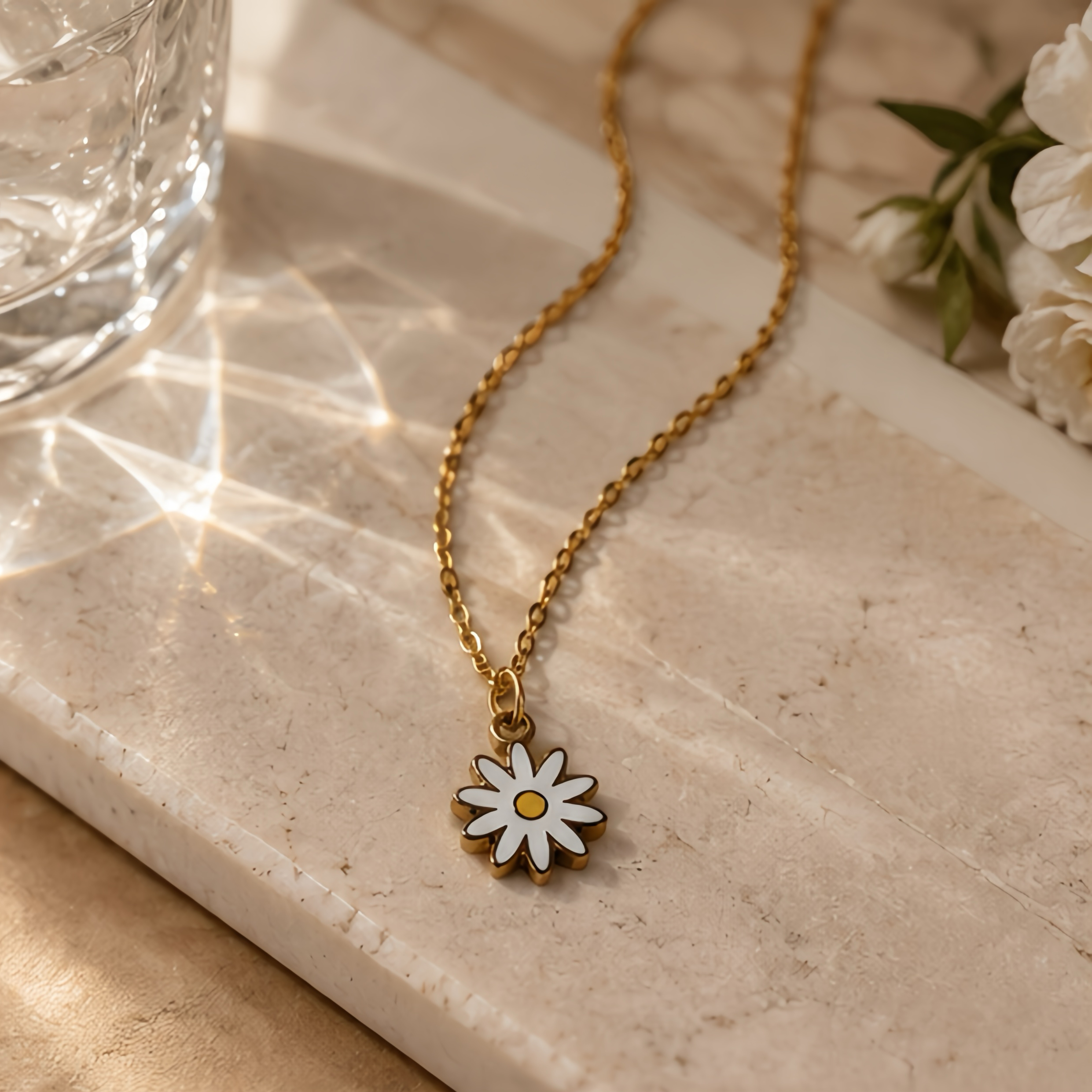 Fresh little Daisy oil-dripping flower stainless steel pendant, spring artistic style girl's outfit, Korean fresh country style accessory, versatile and niche collarbone chain Application Scenario