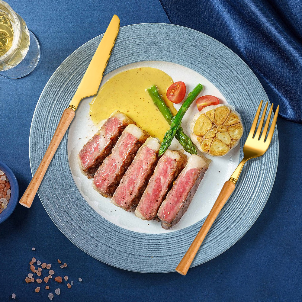 Stainless steel Xiaoman Yao wooden handle knife, fork and spoon set, wooden handle Xiaoman Yao light luxury hotel household cross-border details Picture