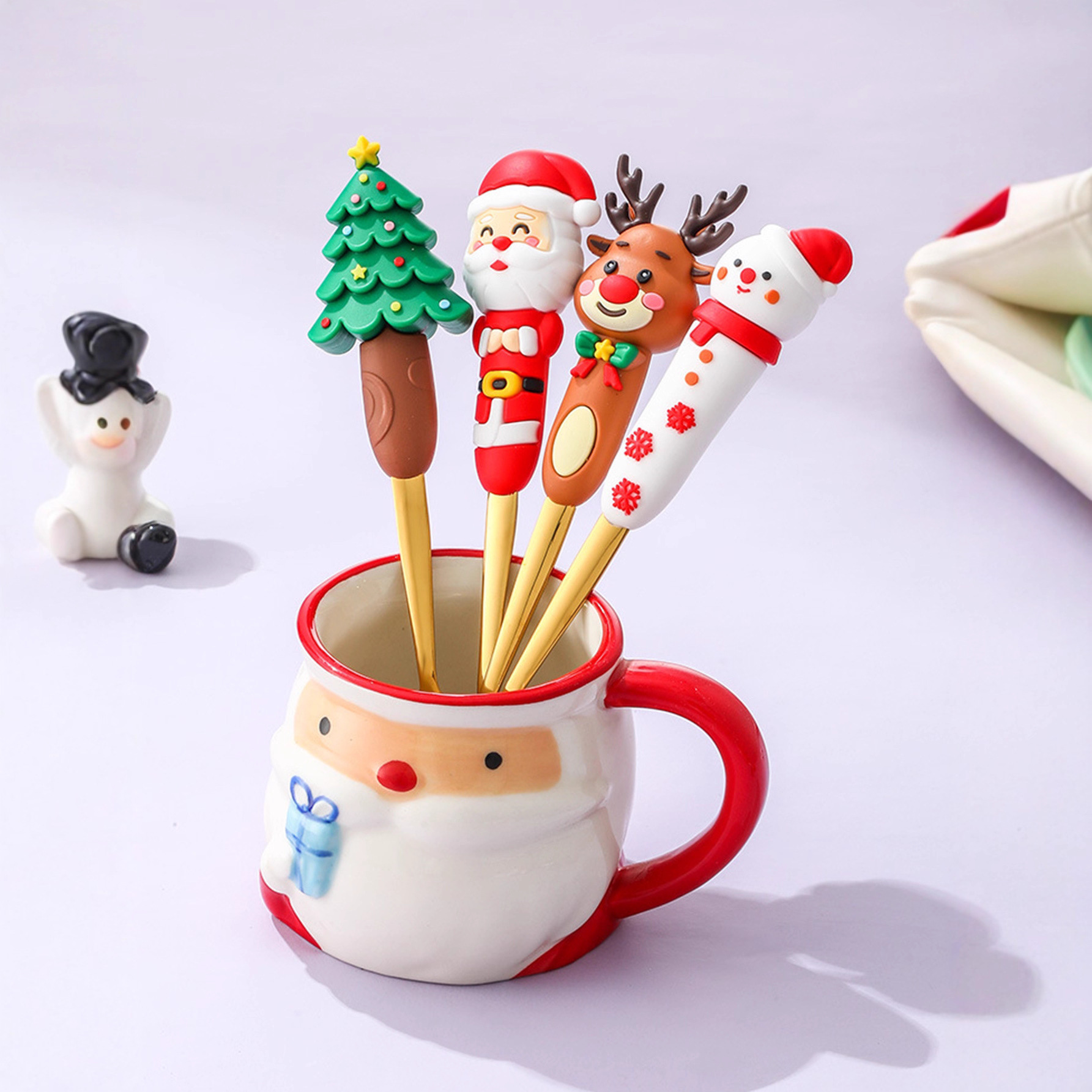 Cross-border Fun Christmas Dessert spoon and fork Creative Large spoon Cartoon Santa Claus spoon and fork gift set details Picture