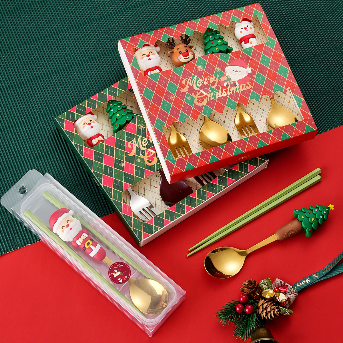Cross-border Fun Christmas Dessert spoon and fork Creative Large spoon Cartoon Santa Claus spoon and fork gift set Item Picture