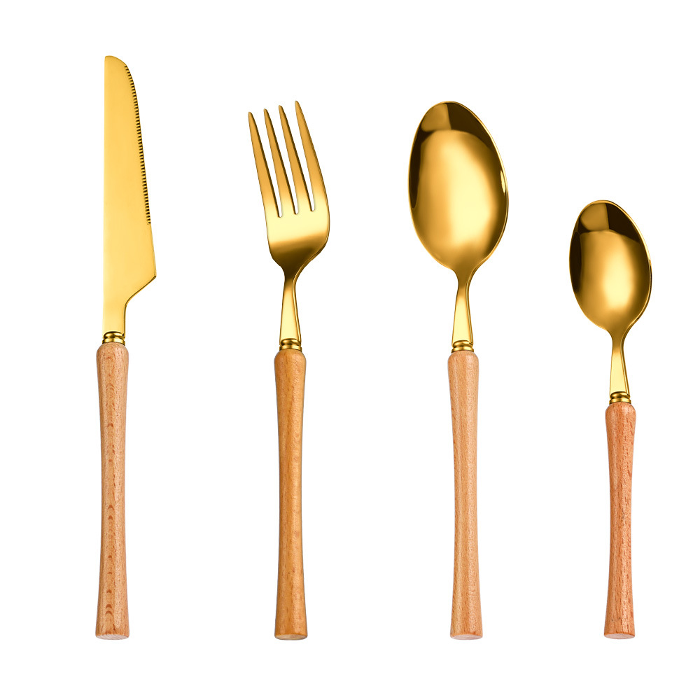 Stainless steel Xiaoman Yao wooden handle knife, fork and spoon set, wooden handle Xiaoman Yao light luxury hotel household cross-border Item Picture