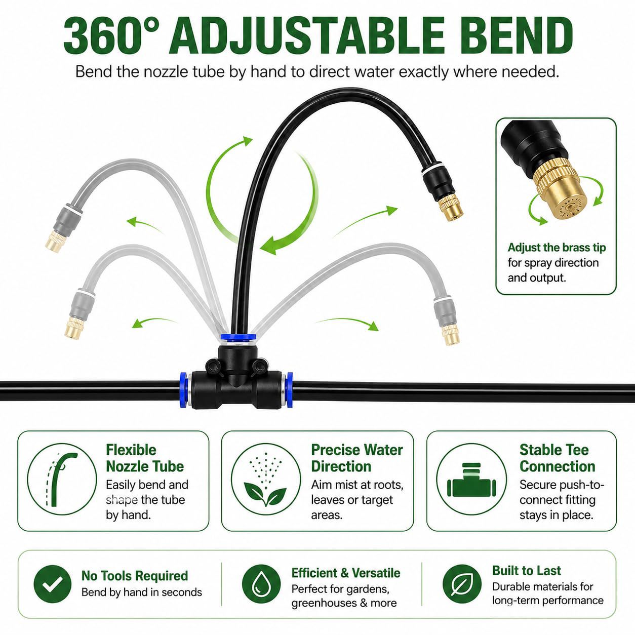 Universal curved rod atomizing nozzle, automatic watering wonder for balconies and gardens, fence spray cooling micro-spray system Specification image