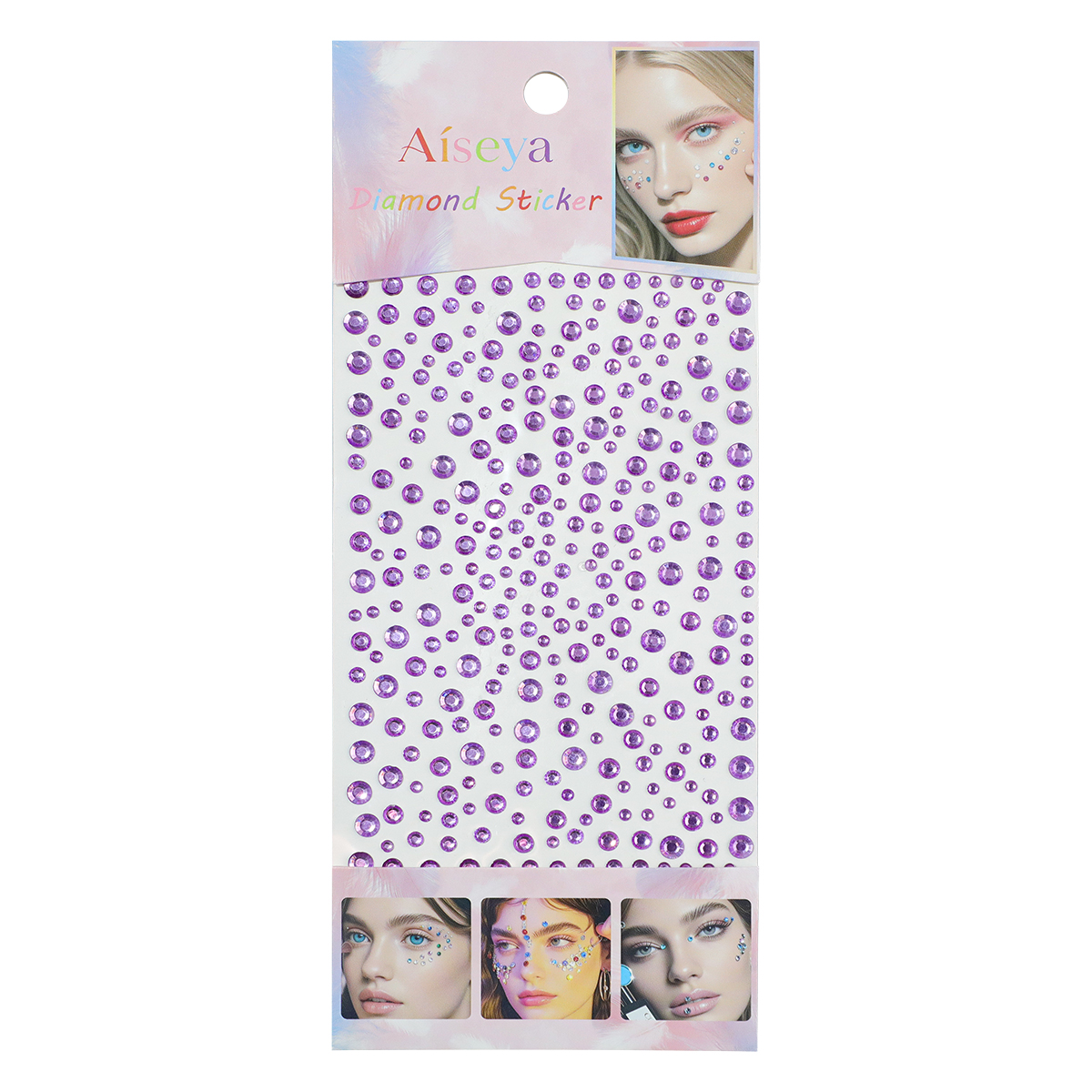 Luz púrpura gypsostar cara broca parches tamaño diamante redondo maquillaje de escenario maquillaje de ojos diamantes brillantes manicura estuche de teléfono DIY autoadhesivo diamante pegatinas Item Picture