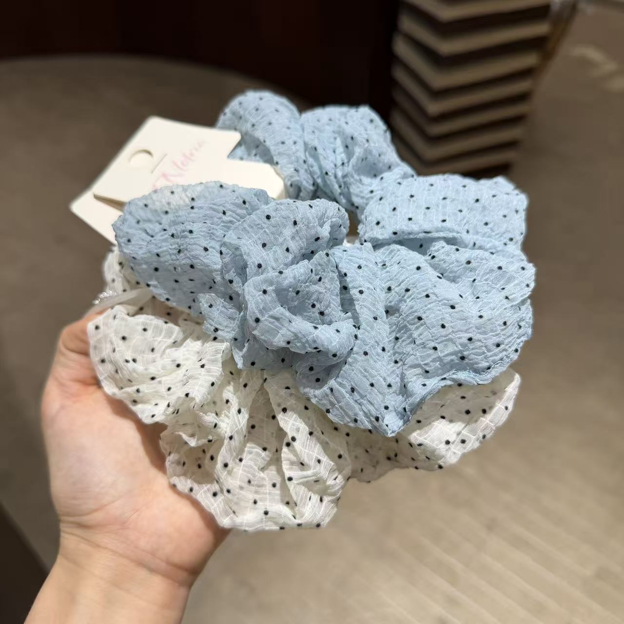韩系温柔小波点肌理感发圈透气布艺大肠圈通勤百搭头绳少女发饰