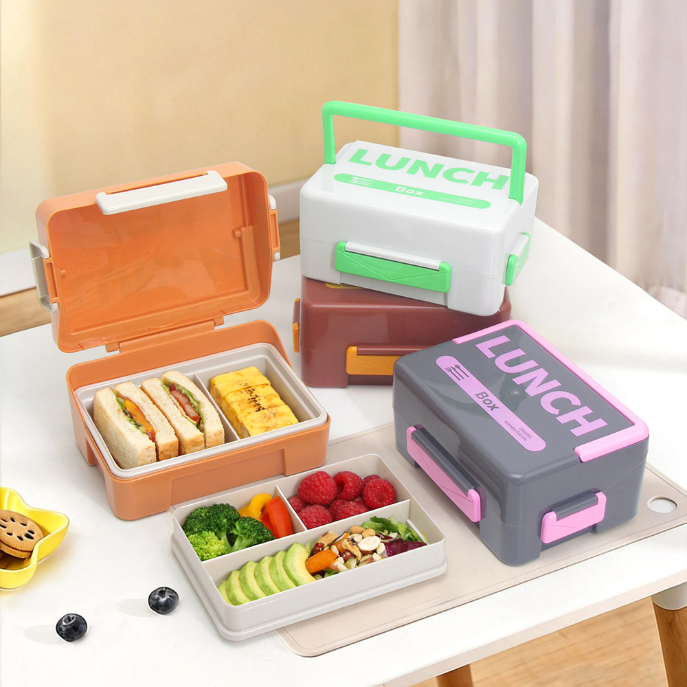 【OSEO】26Q2#N941彩色分格午餐盒组合饭盒分格保鲜盒餐具套装混装