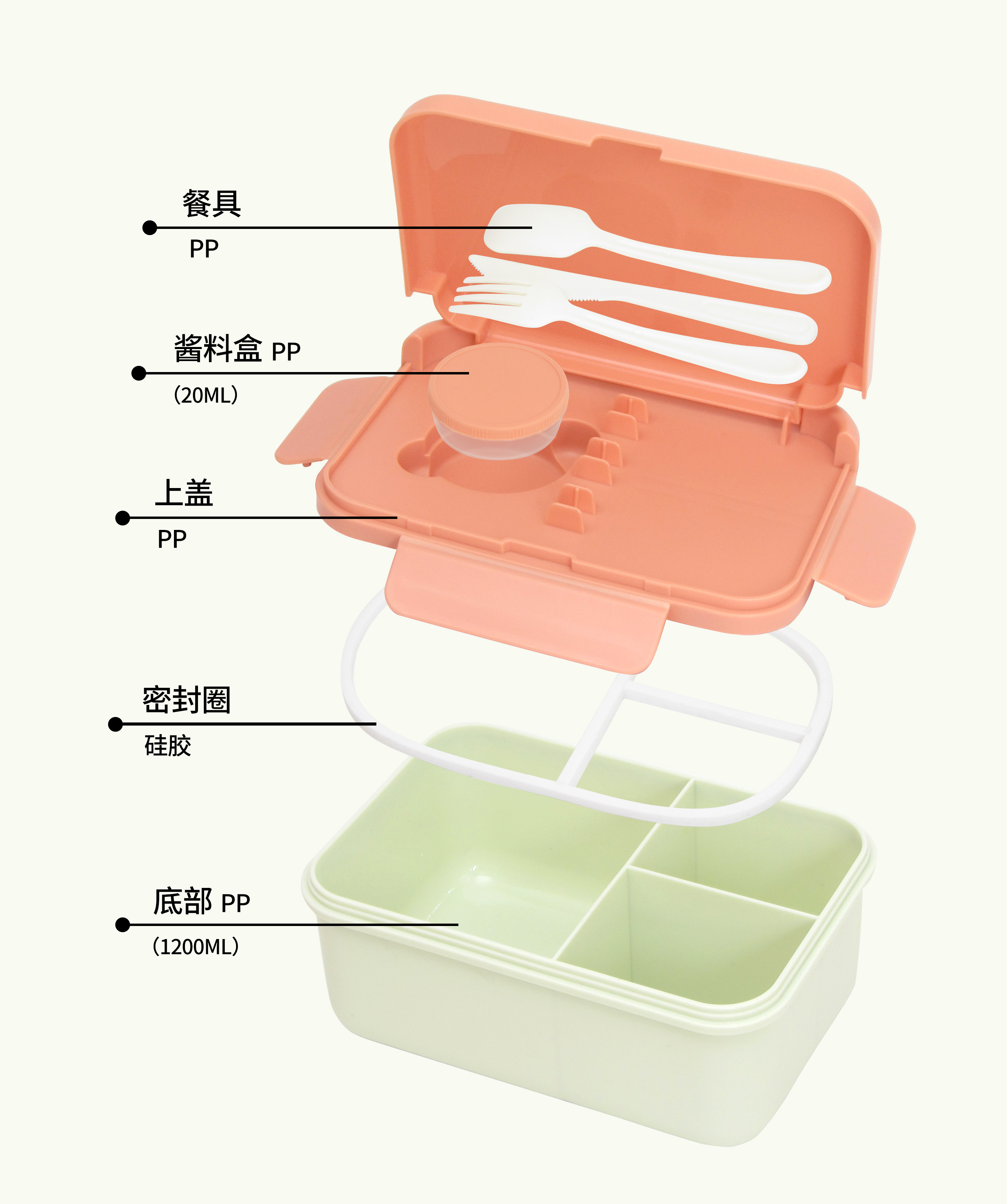 饭盒/保鲜盒/不锈钢餐具五金/不锈钢餐具/分格保鲜盒白底实物图