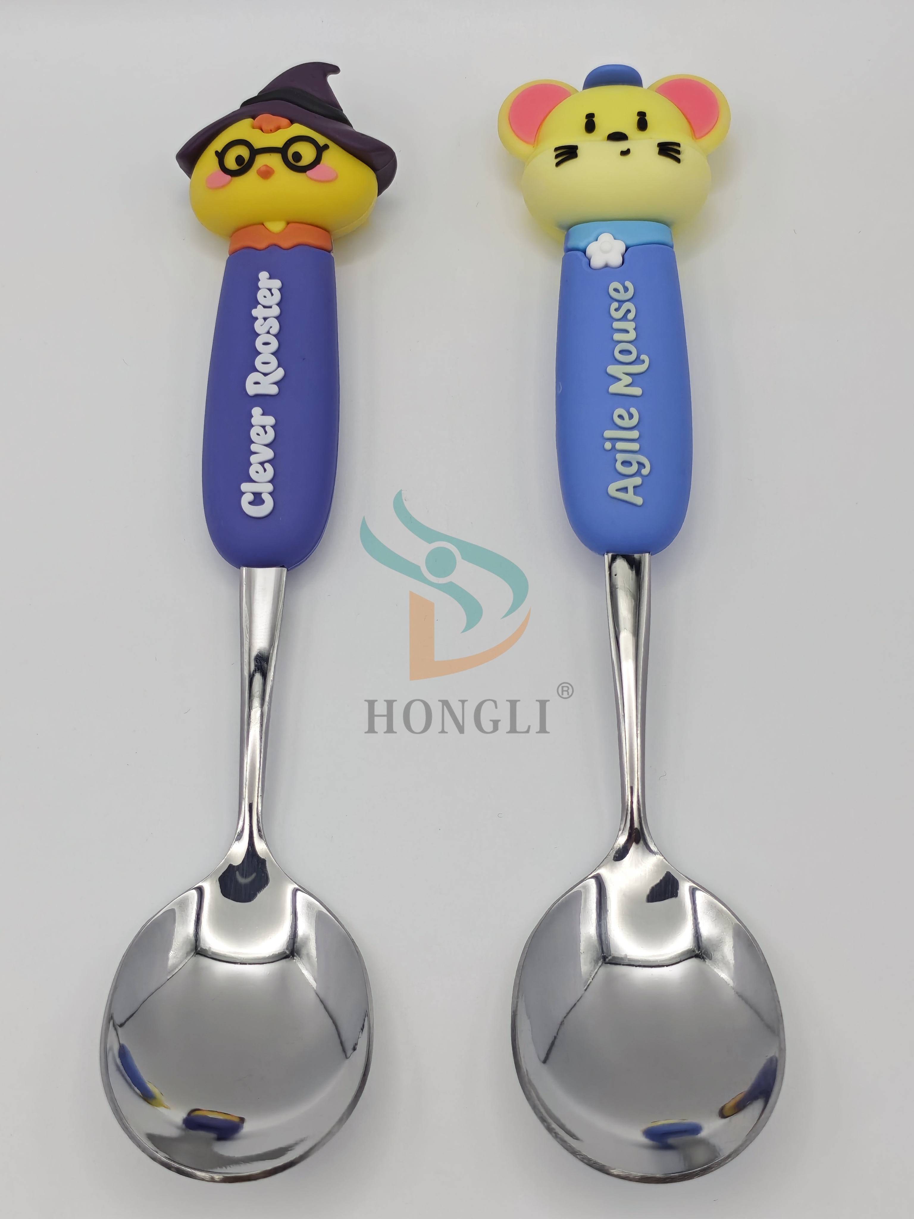 Cartoon animal silver stainless steel spoon and fork 410 Twelve Chinese zodiac animal spoon and fork pic 5
