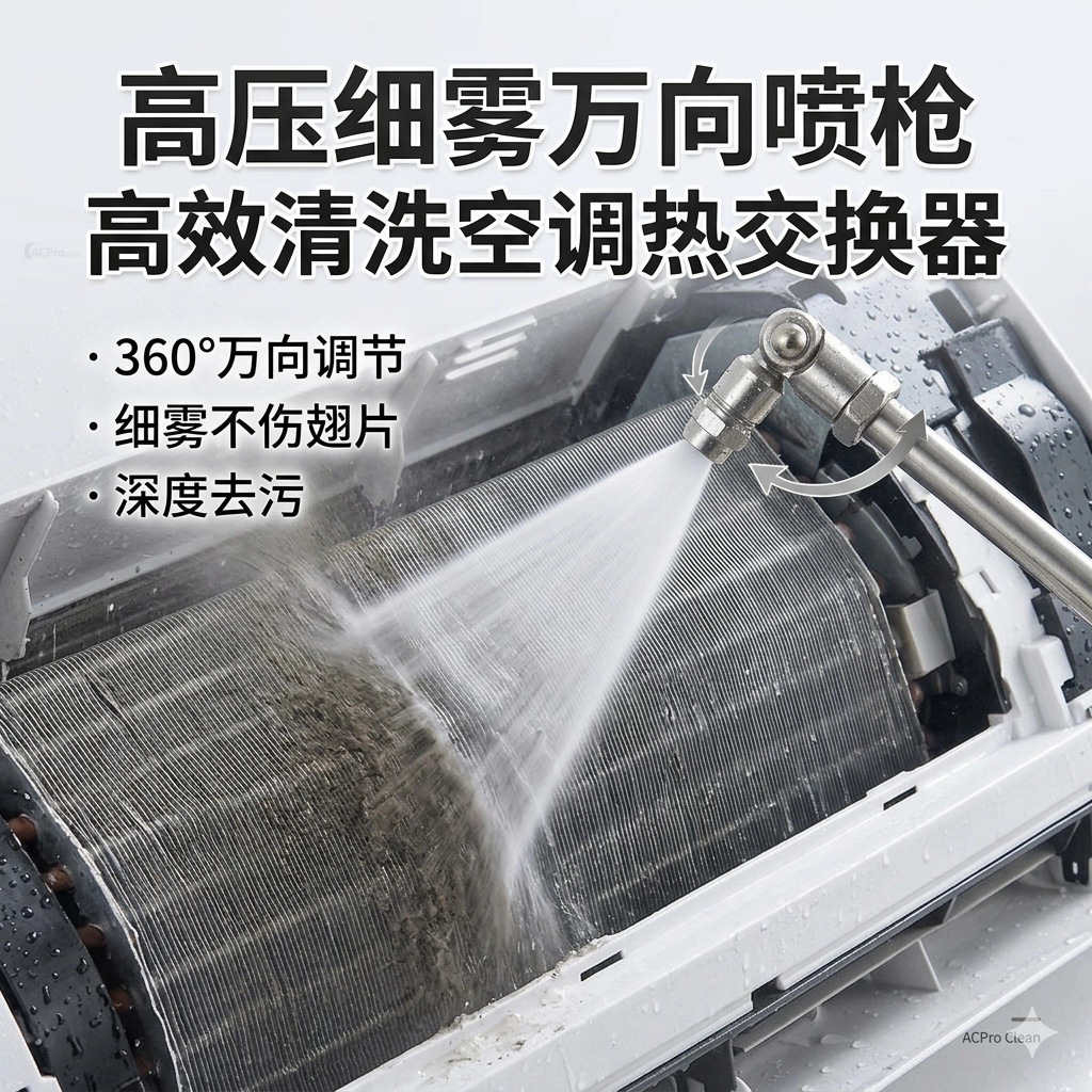 Stainless steel universal extension rod air conditioning cleaning nozzle, 25-degree fan-shaped high-pressure quick-insert rotary atomizing nozzle Application Scenario