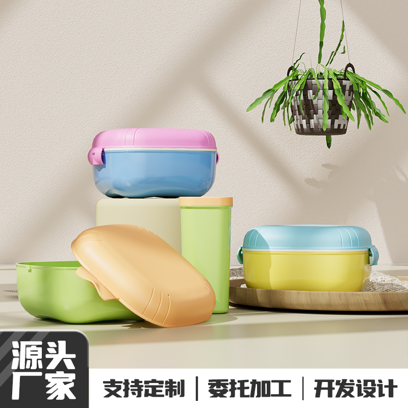 【OSEO】26Q2#R1766 Colorful compartments bento Box, fresh-keeping lunch box, tableware set, lunch box, children's cartoon, food-grade plastic box mixed packaging details Picture