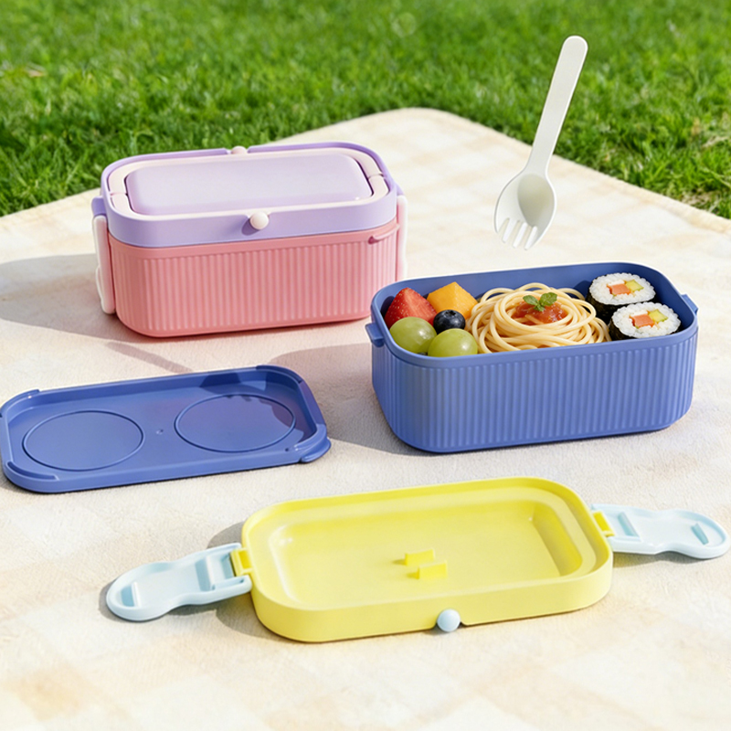【OSEO】26Q2#R1956 Yellow and blue layered compartmentalized fresh-keeping lunch box leak-proof portable tableware lunch box