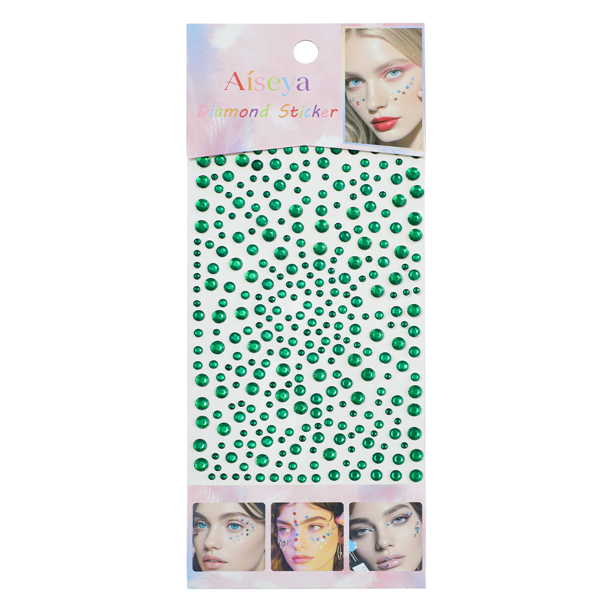 Deep green starry sky diamond stickers, stage style pair eye makeup bright diamond stickers, self-adhesive back glue, handcrafted decoration, large and small mixed diamonds Item Picture