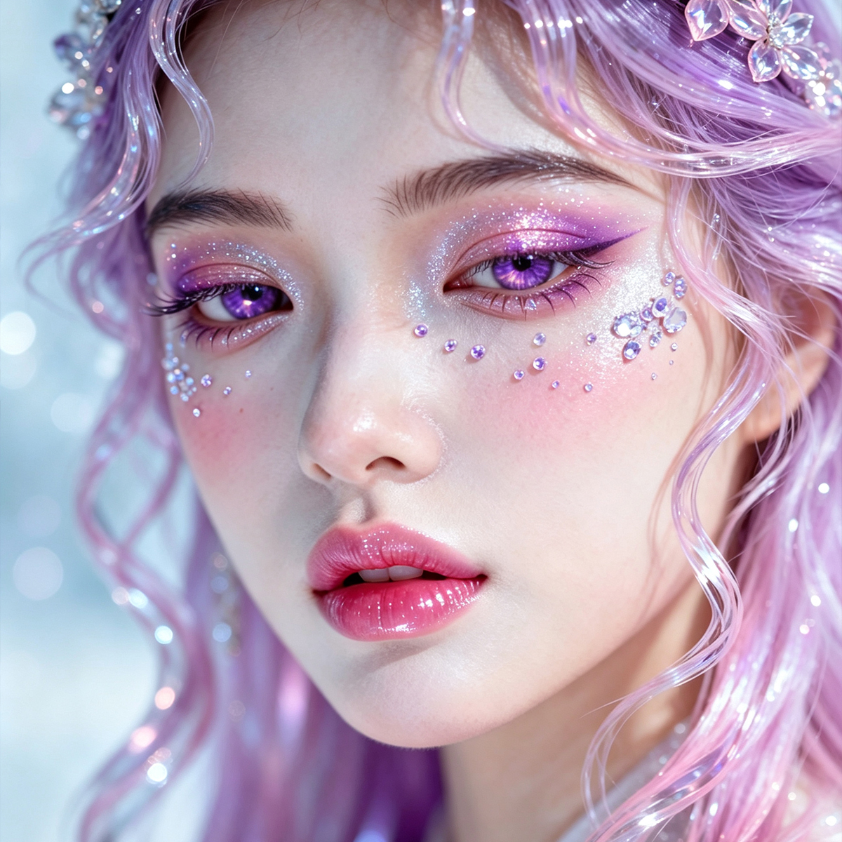 Luz púrpura gypsostar cara broca parches tamaño diamante redondo maquillaje de escenario maquillaje de ojos diamantes brillantes manicura estuche de teléfono DIY autoadhesivo diamante pegatinas Application Scenario