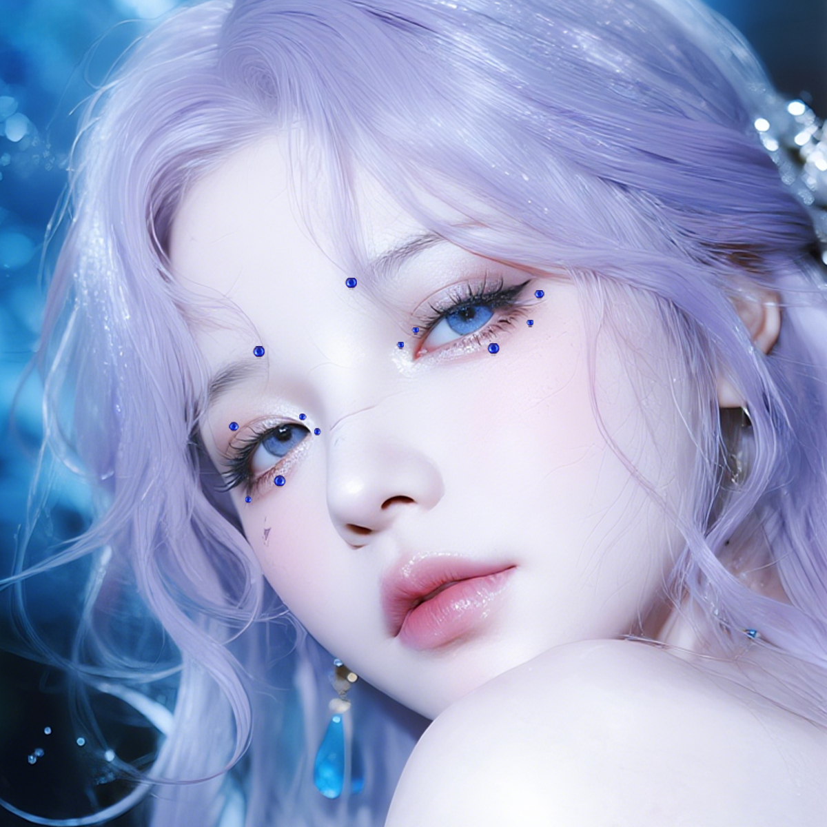 Full Sky Star Sapphire Blue round Diamond Facial patch diamond Stage Performance Makeup Eye Corner Decoration diamond Self-adhesive Diamond Patch Handmade DIY patch decoration Application Scenario