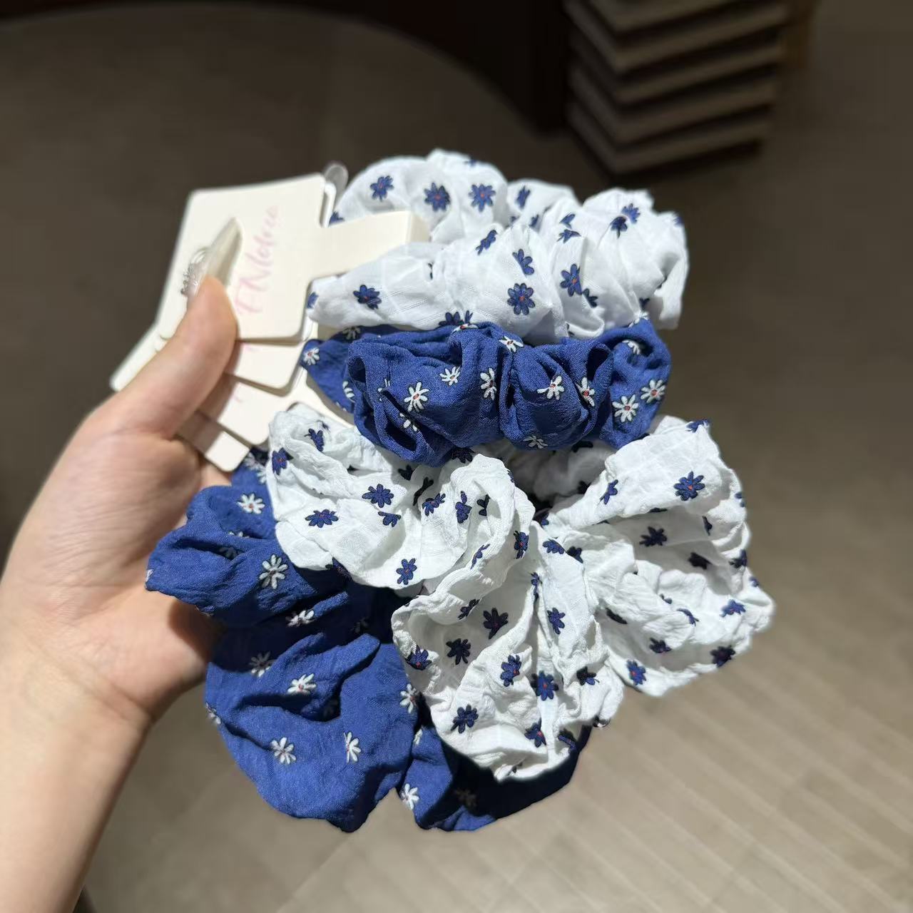 韩系韩版清新甜美碎花大肠复古发圈蓝白简约头绳马尾气质发绳发饰
