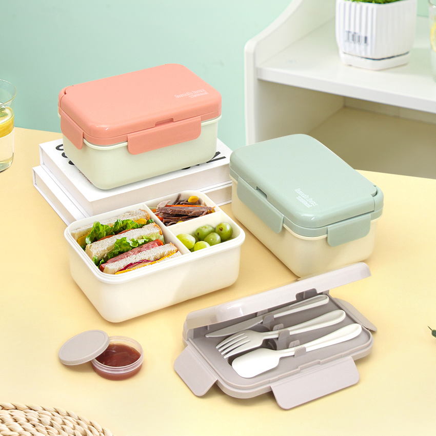 【OSEO】26Q2#N938-1彩色分格保鲜饭盒防漏密封便当盒多格分区餐具混装