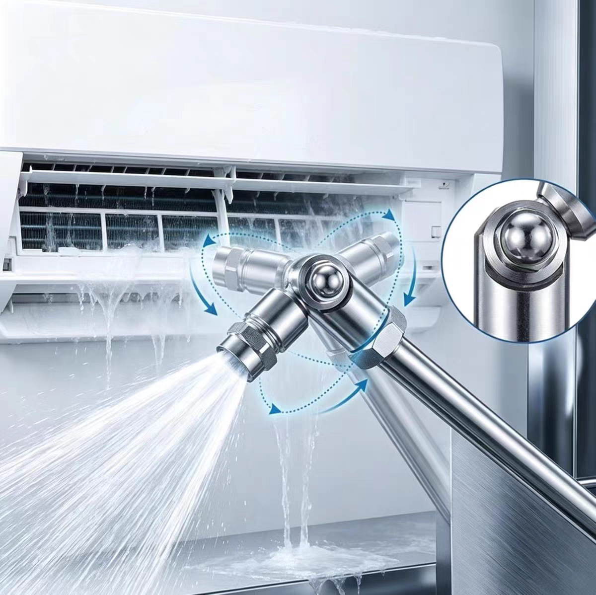 Stainless steel universal extension rod air conditioning cleaning nozzle, 25-degree fan-shaped high-pressure quick-insert rotary atomizing nozzle Specification image