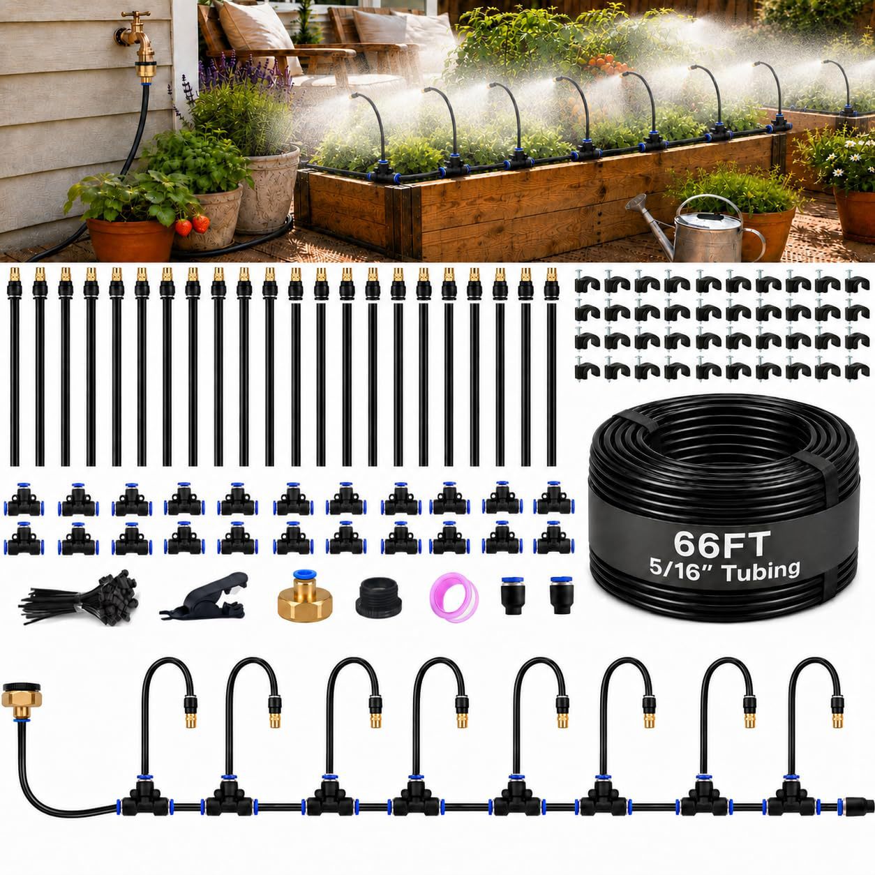 Universal curved rod atomizing nozzle, automatic watering wonder for balconies and gardens, fence spray cooling micro-spray system details Picture