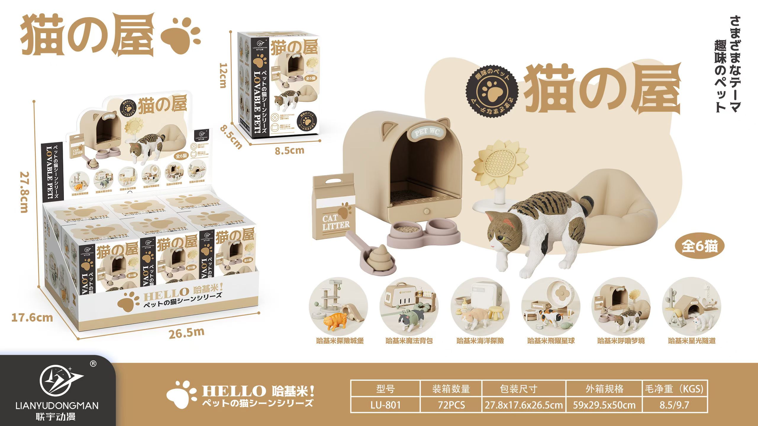 联宇动漫-猫の屋（HELLO 哈基米）宠物猫咪场景盲盒