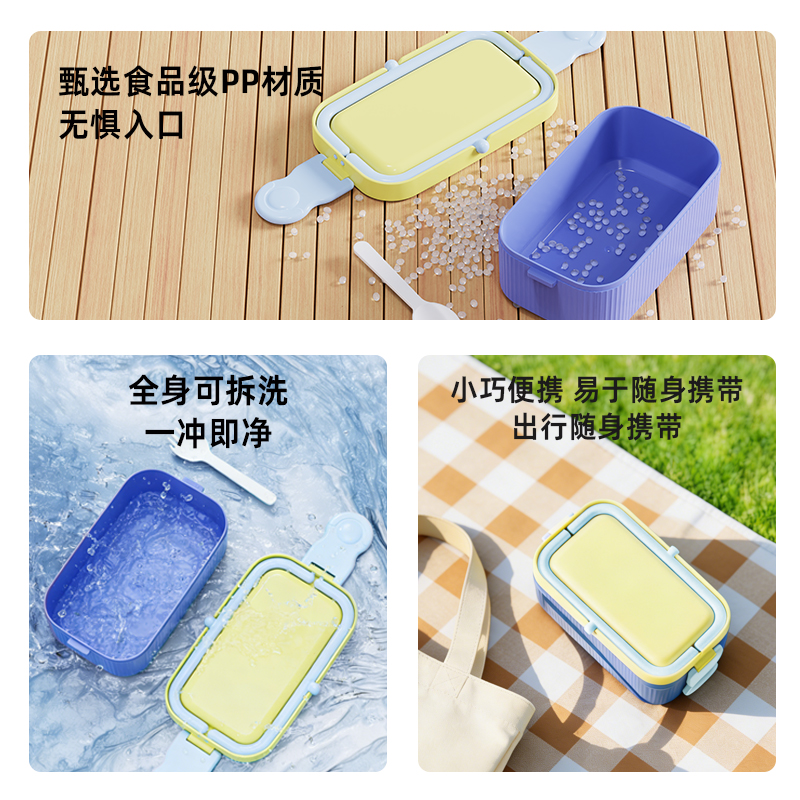 【OSEO】26Q2#R1956 Yellow and blue layered compartmentalized fresh-keeping lunch box leak-proof portable tableware lunch box details Picture