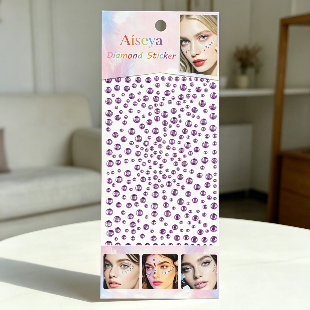 Luz púrpura gypsostar cara broca parches tamaño diamante redondo maquillaje de escenario maquillaje de ojos diamantes brillantes manicura estuche de teléfono DIY autoadhesivo diamante pegatinas Specification image