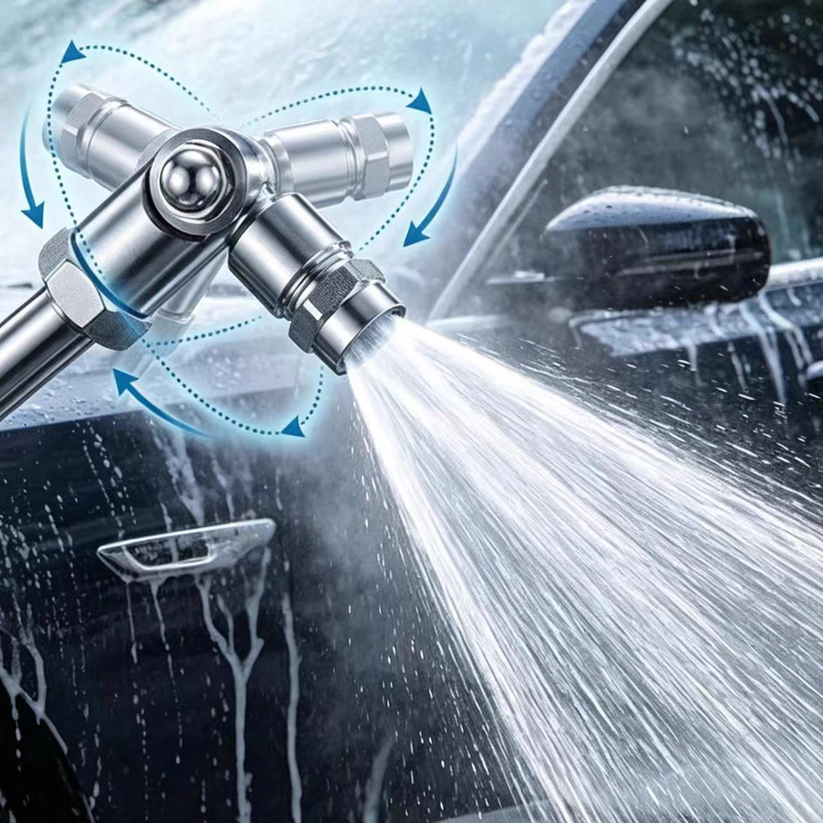 Stainless steel universal extension rod air conditioning cleaning nozzle, 25-degree fan-shaped high-pressure quick-insert rotary atomizing nozzle details Picture