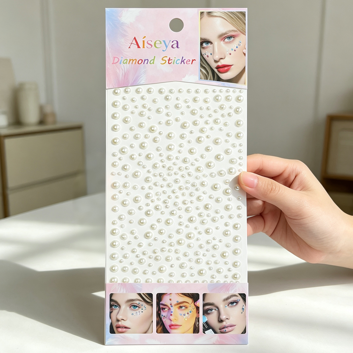 Milky white pearl face stickers, diamond starry sky size pearl stickers, stage makeup, eye corner decoration, manicure DIY handmade stickers