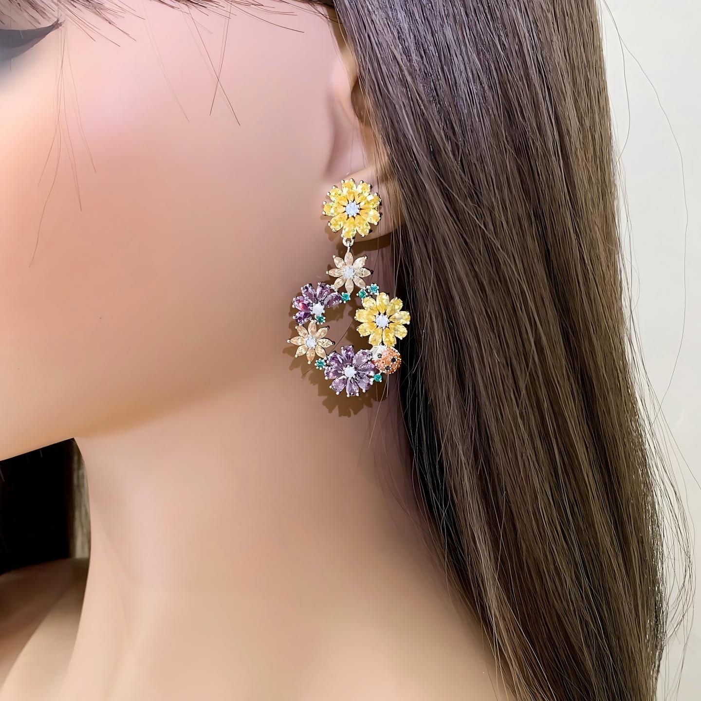 925 Silver zircon small flower earrings details Picture