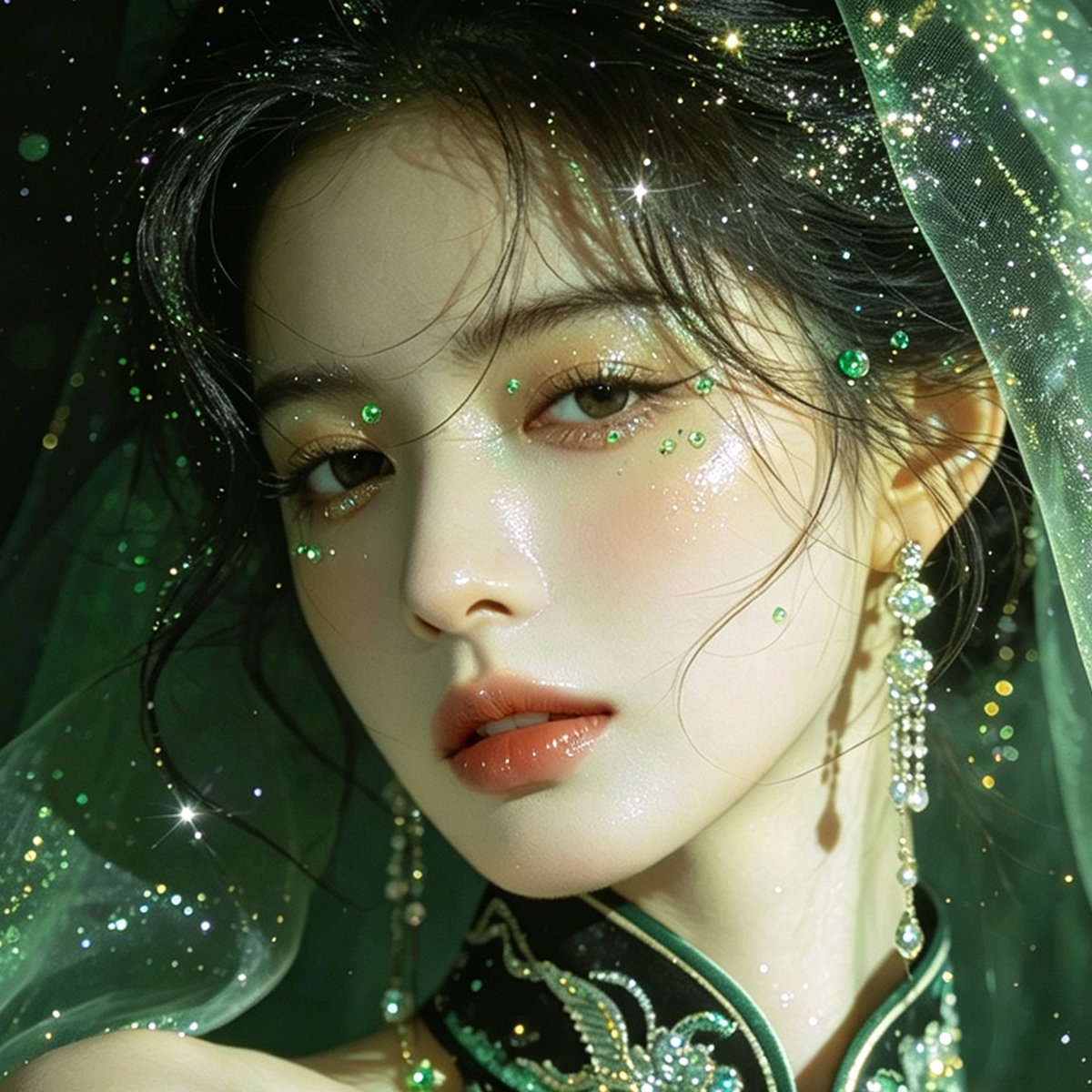 渐变绿满天星脸部钻贴 舞台表演眼妆亮钻贴纸 派对彩妆装饰水钻贴 Application Scenario