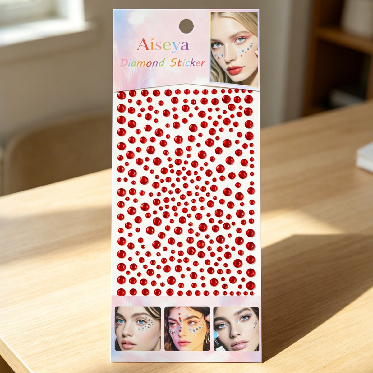 Red starry sky diamond stickers 3/4/5/6mm round diamond facial eye makeup bright diamond stickers Stage makeup stickers diamond Specification image