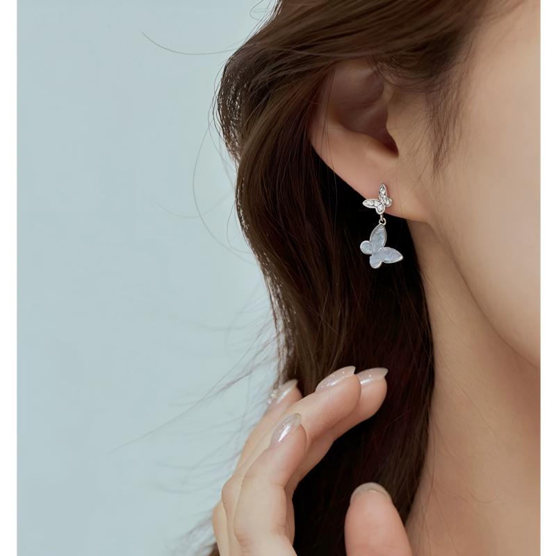 New 2026 bestseller, high-end and light luxury style, versatile commuting Butterfly 999 full-body silver stud earrings Item Picture