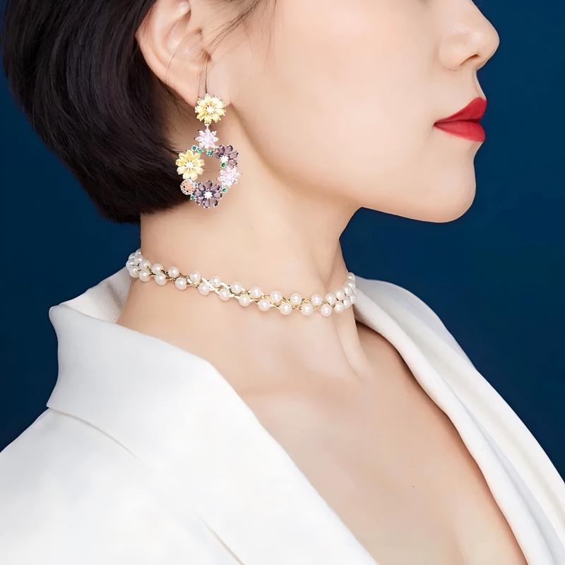 925 Silver zircon small flower earrings Item Picture
