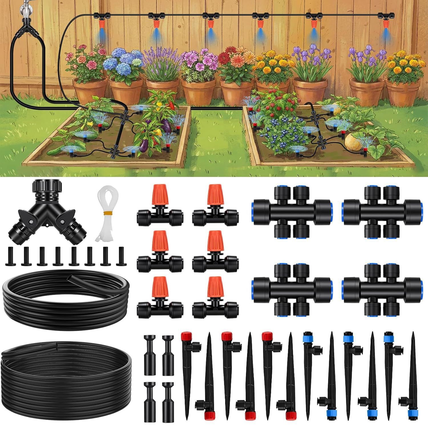 Quick-insertion horticultural drip irrigation set, automatic sprinkler kit for vegetable garden greenhouses, and automatic watering device for lazy people in courtyard potted plants details Picture