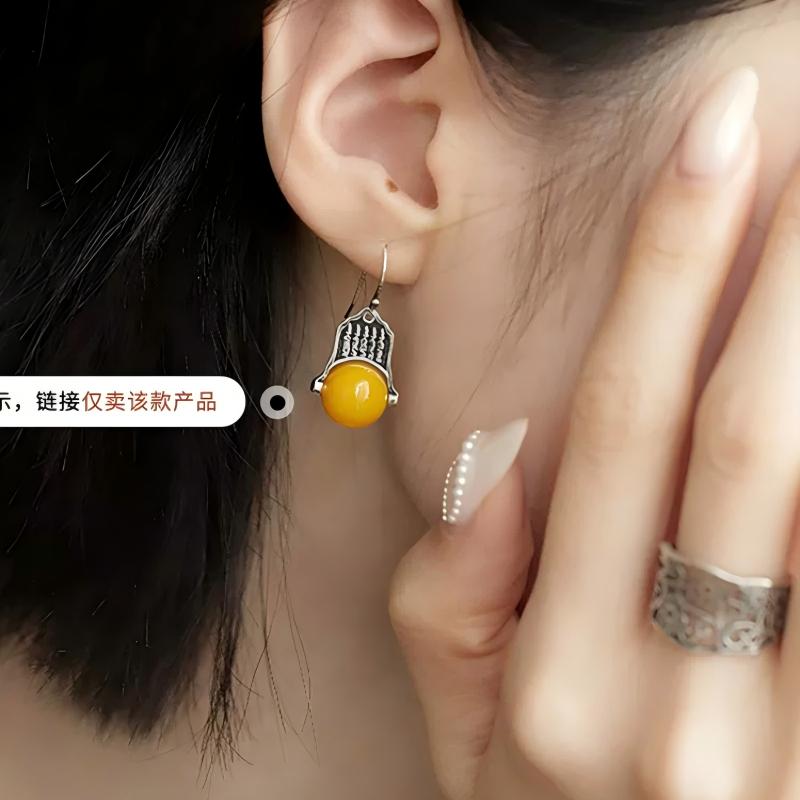 925 Silver agate five-piece ethnic style earrings and ear hooks, 2026 high-end new Chinese style earrings Application Scenario