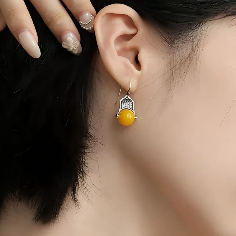 925 Silver agate five-piece ethnic style earrings and ear hooks, 2026 high-end new Chinese style earrings Specification image