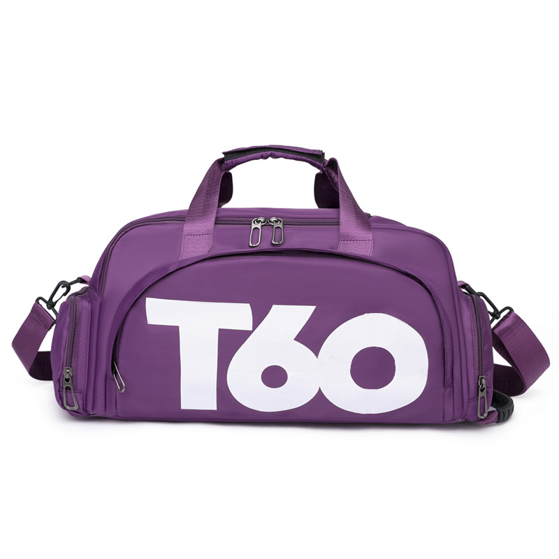 The T60 sports and fitness bag with letter print is a casual short-distance travel bag with an independent shoe compartment. It can be carried over the shoulder, by hand or crossbody details Picture