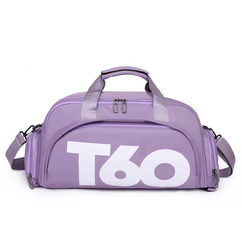 The T60 sports and fitness bag with letter print is a casual short-distance travel bag with an independent shoe compartment. It can be carried over the shoulder, by hand or crossbody