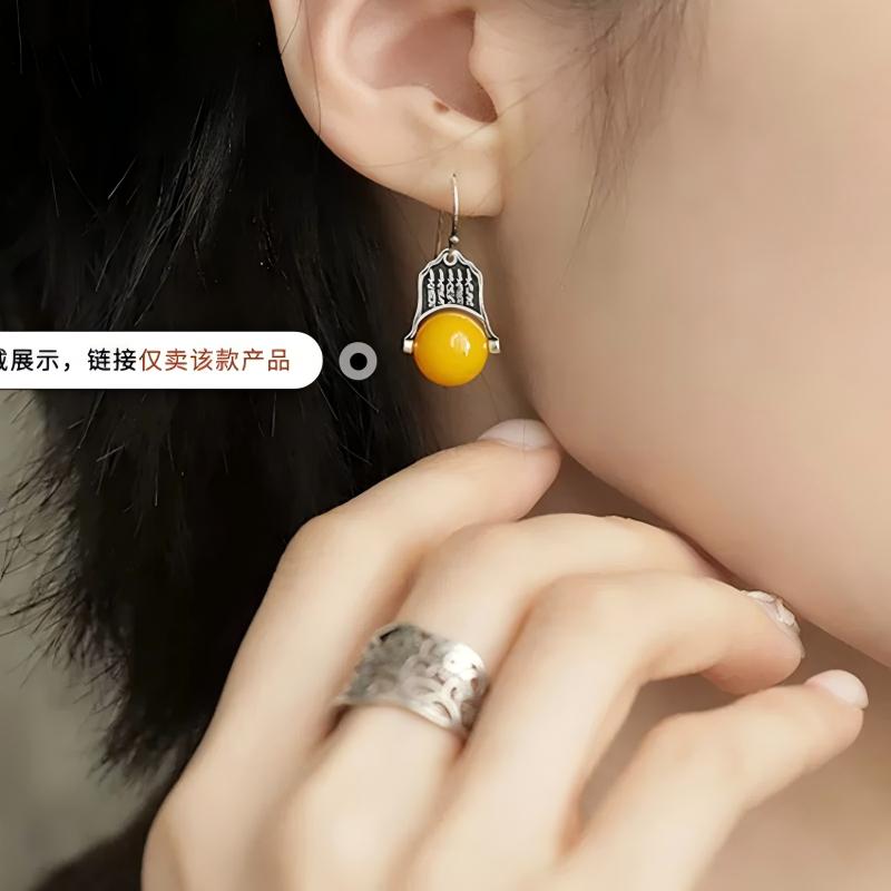 925 Silver agate five-piece ethnic style earrings and ear hooks, 2026 high-end new Chinese style earrings details Picture