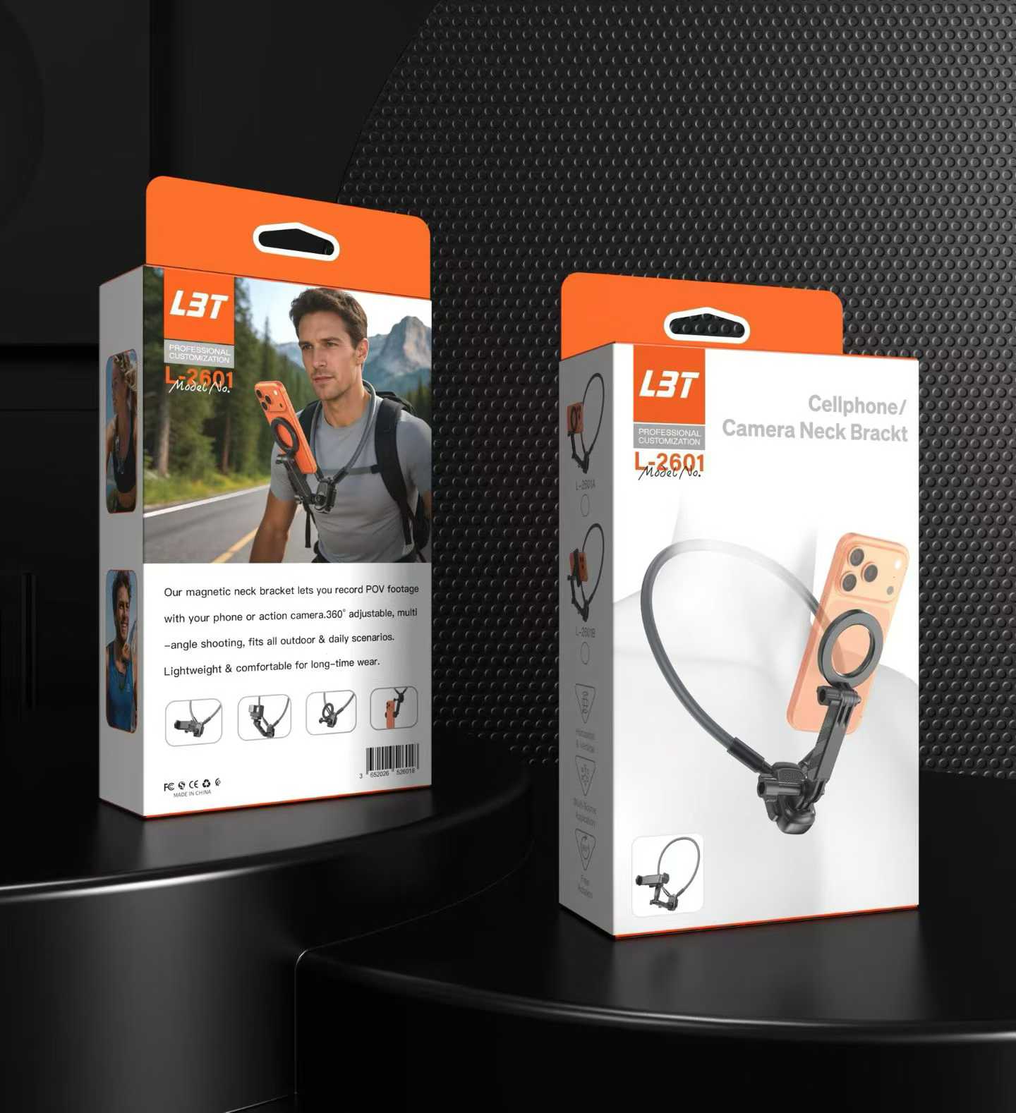 The new aluminum alloy neck-hanging phone stand can be rotated and adjusted by hand. It is a magnetic suction stand for cycling, sports and shooting phones Specification image