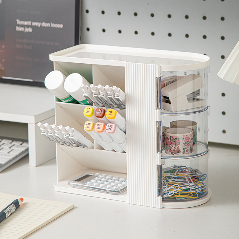 【CL】26Q2#8085 Diagonal desktop storage box, white rice, black clear details Picture