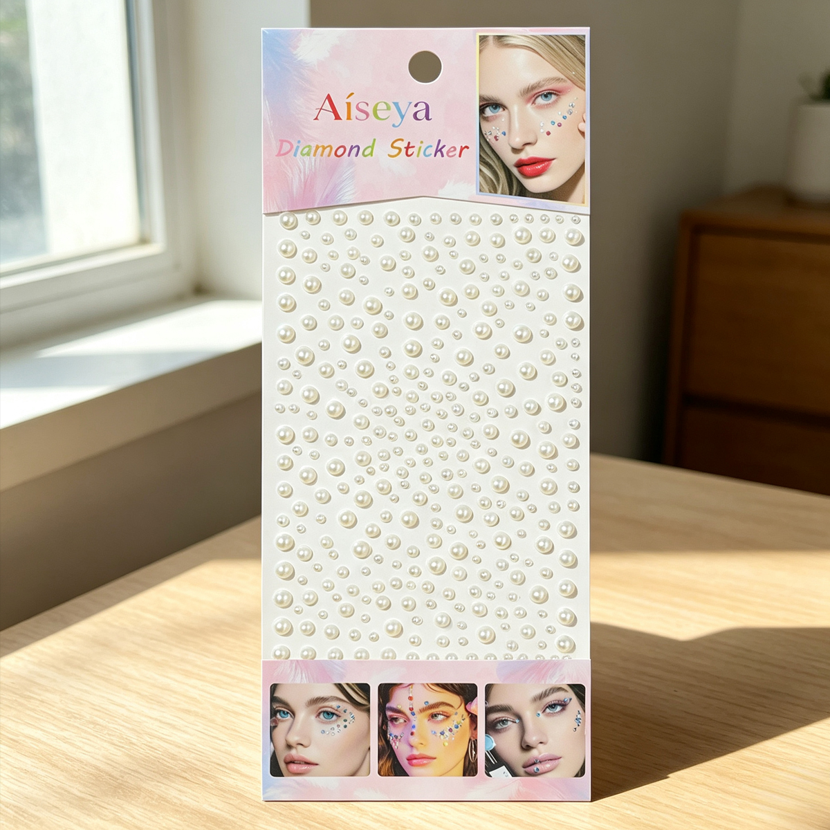 Milky white pearl face stickers, diamond starry sky size pearl stickers, stage makeup, eye corner decoration, manicure DIY handmade stickers Specification image