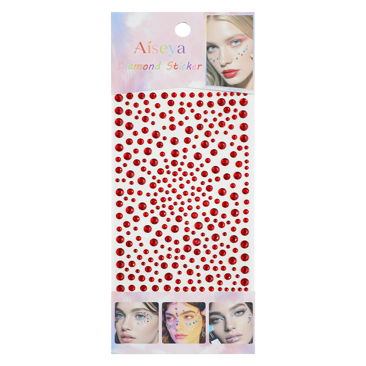 Red starry sky diamond stickers 3/4/5/6mm round diamond facial eye makeup bright diamond stickers Stage makeup stickers diamond Item Picture